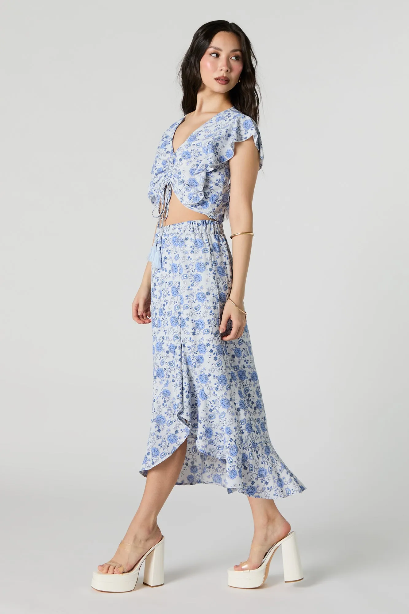 Floral Asymmetrical Ruffled Midi Skirt sold by Urban Planet product image thumbnail 2