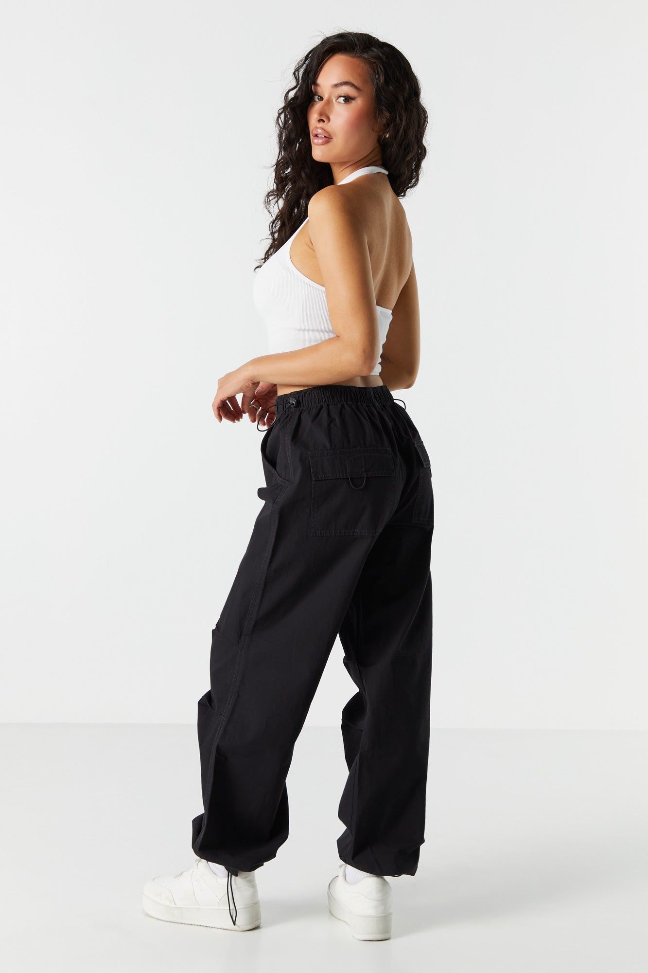 Solid High-Rise Canvas Cargo Parachute Pant sold by Urban Planet product image thumbnail 3