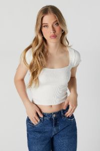 Ribbed Square Neck Cropped T-Shirt sold by Urban Planet