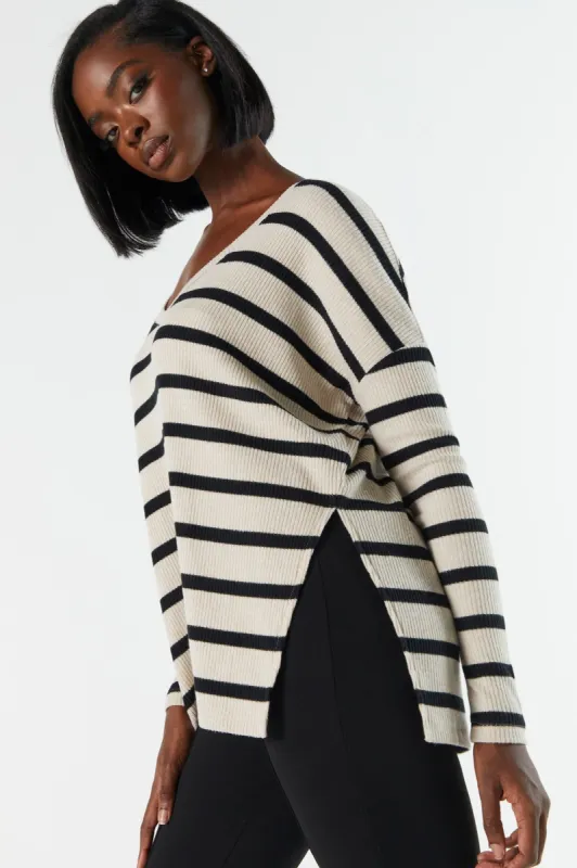 Ribbed V-Neck Long Sleeve Top sold by Urban Planet
