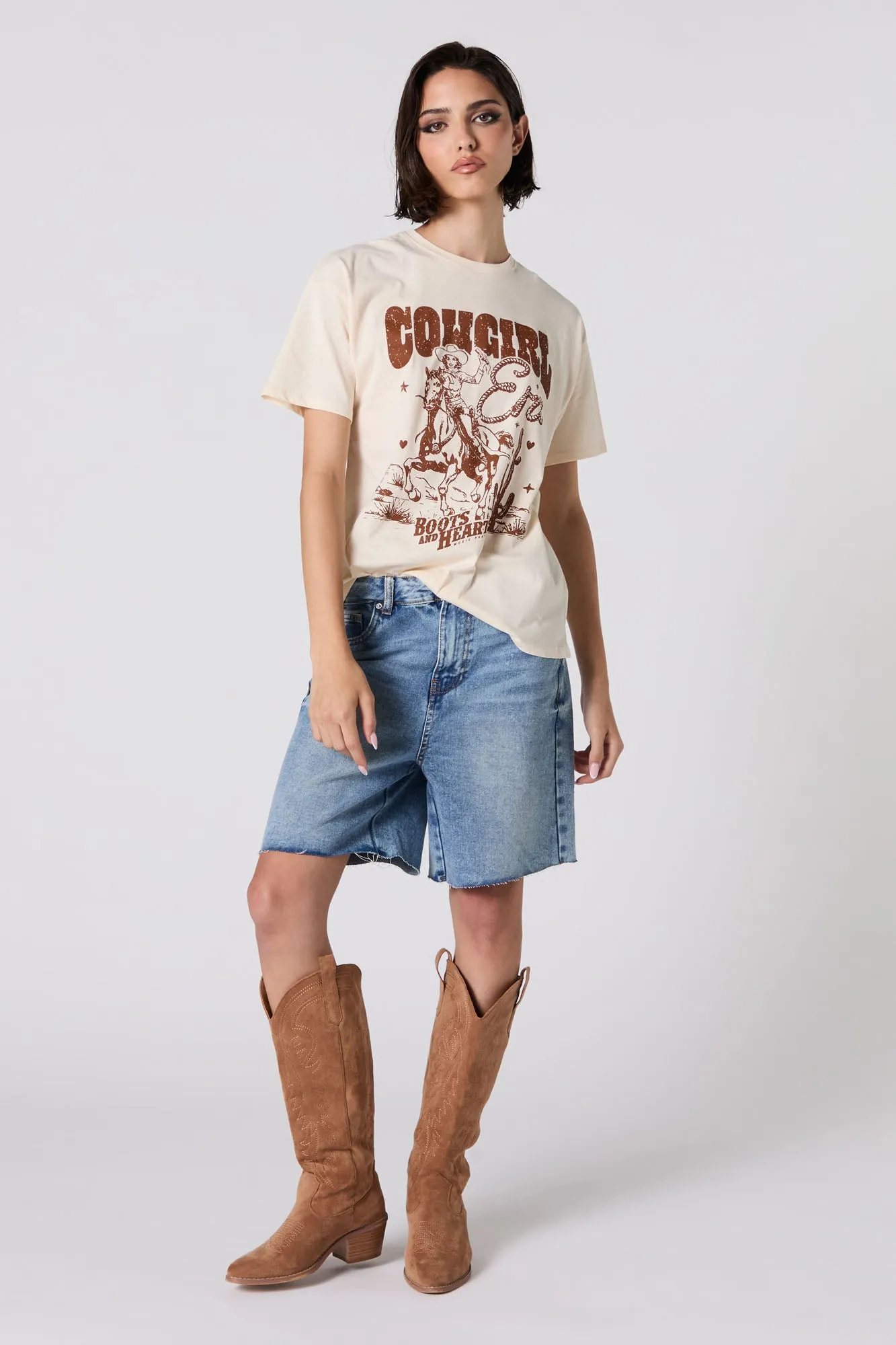 Cowgirl Era Boots and Hearts Graphic Boyfriend T-Shirt sold by Urban Planet product image thumbnail 3