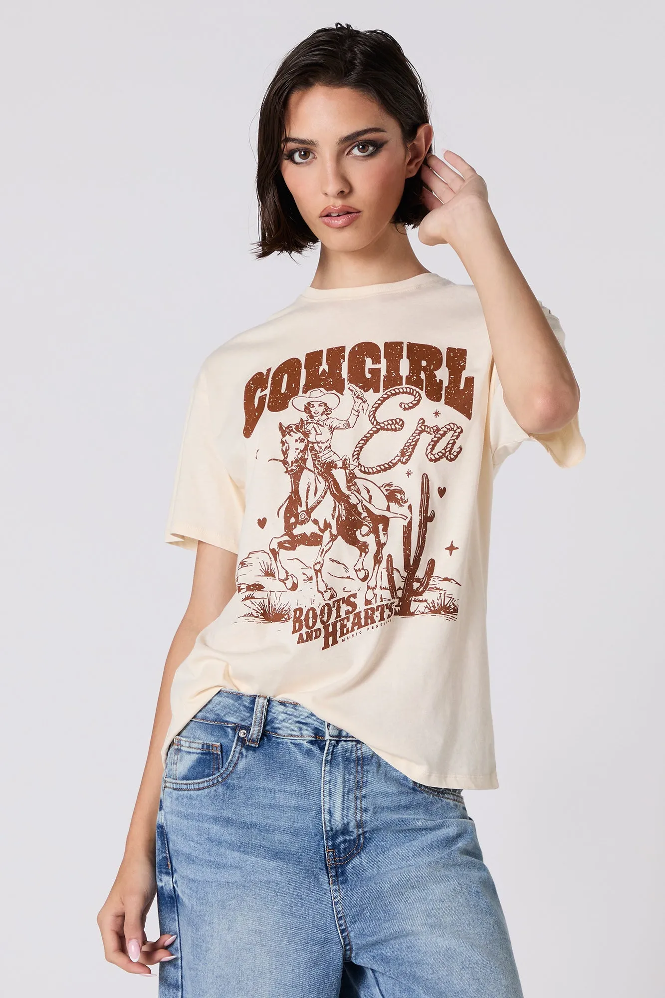 Cowgirl Era Boots and Hearts Graphic Boyfriend T-Shirt sold by Urban Planet product image thumbnail 2