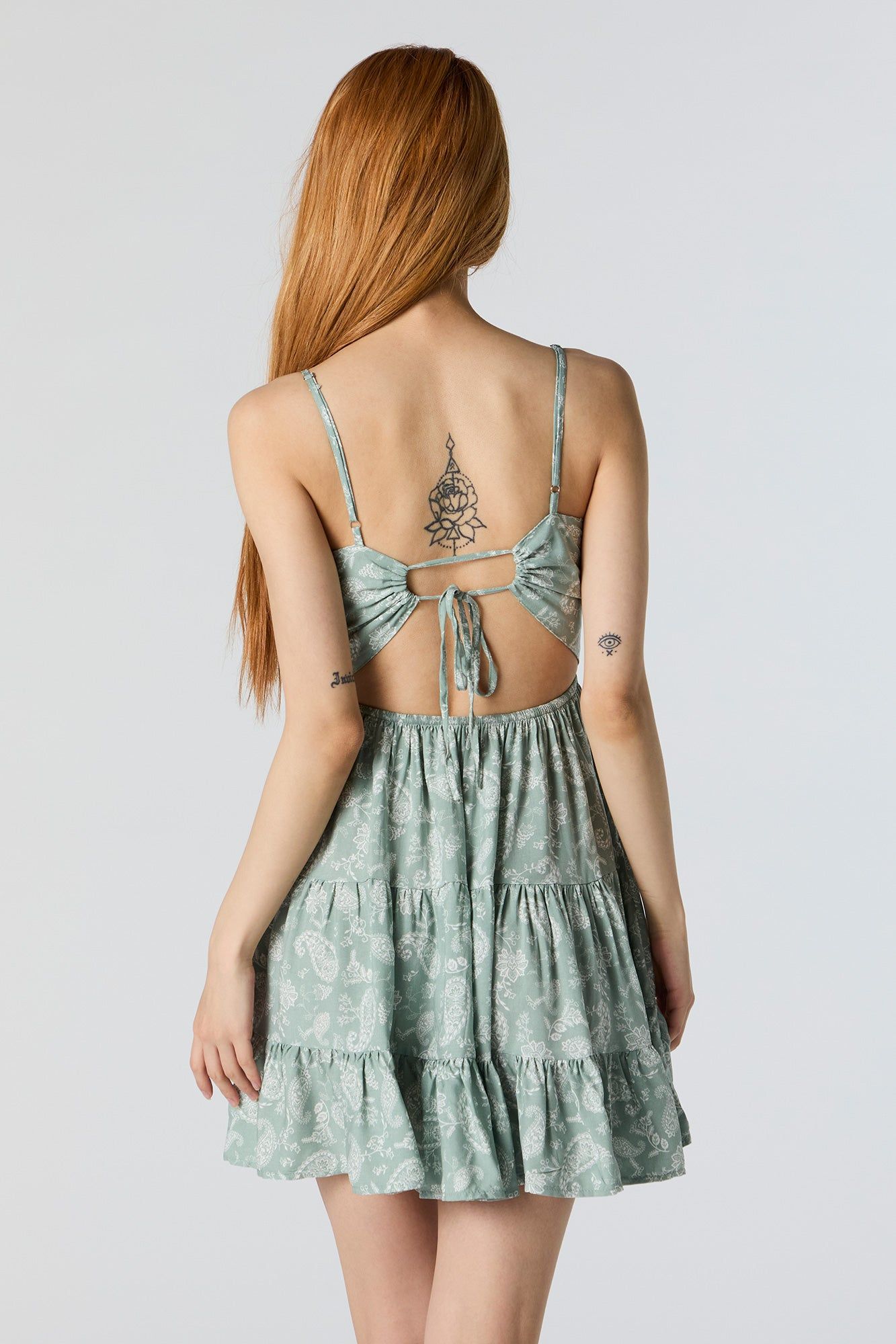 Green Floral Tiered Mini Dress with Built In Bra Cups sold by Urban Planet product image thumbnail 2