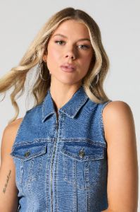 Denim Collared Zip-Up Mini Dress sold by Urban Planet
