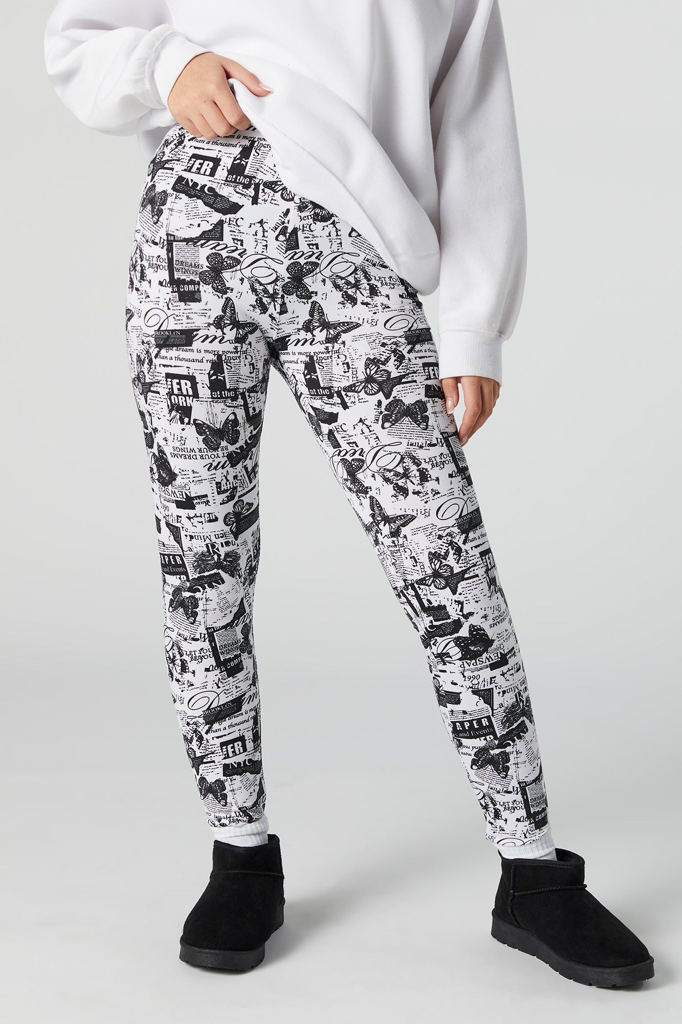 Newspaper Print Fleece Legging sold by Urban Planet product image thumbnail 3