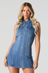 Denim Collared Zip-Up Mini Dress sold by Urban Planet