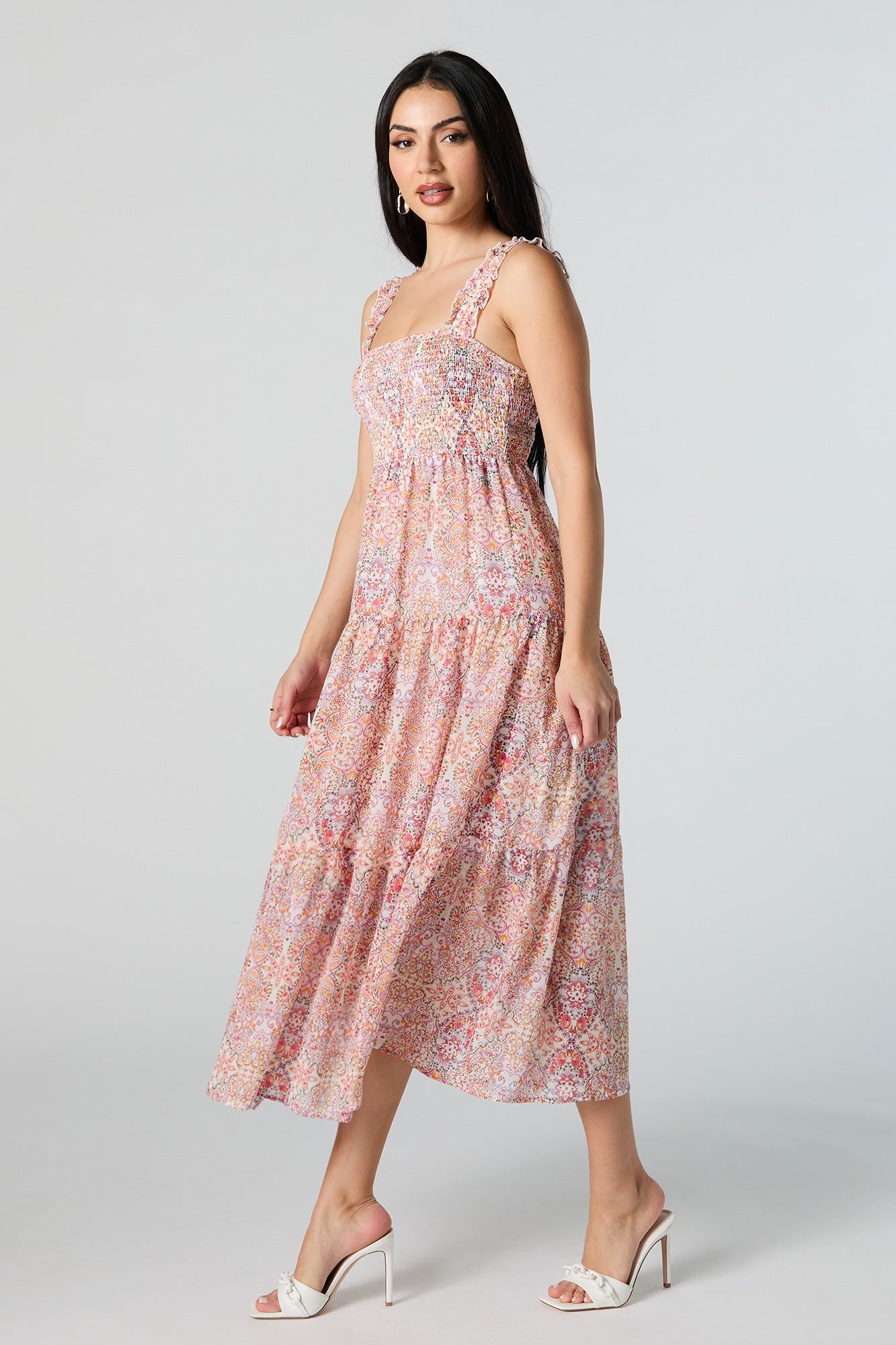 Chiffon Paisley Print Square Neck Tiered Midi Dress sold by Urban Planet product image thumbnail 2