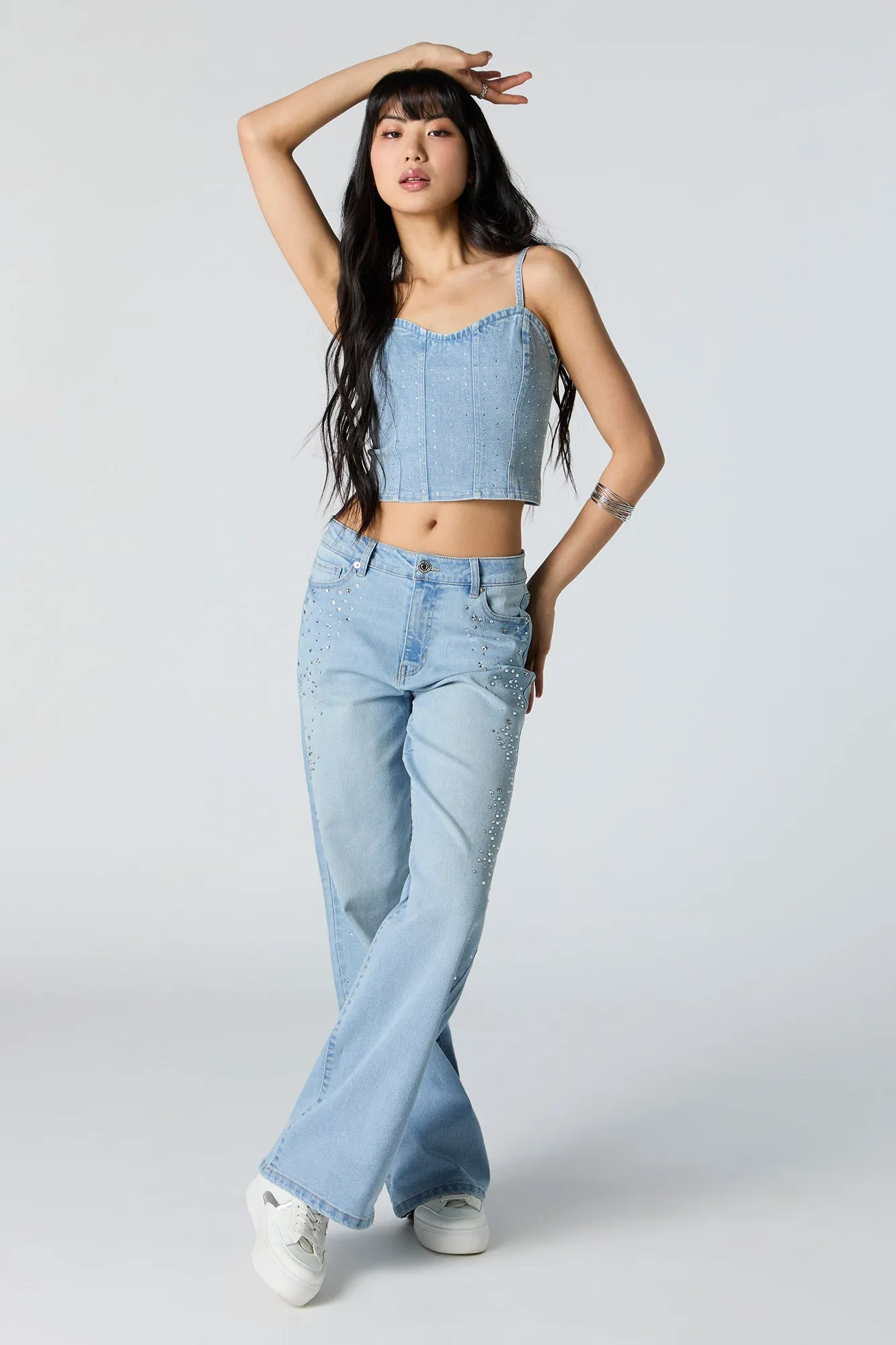 Haut corset en denim avec pierres du Rhin sold by Urban Planet product image thumbnail 3