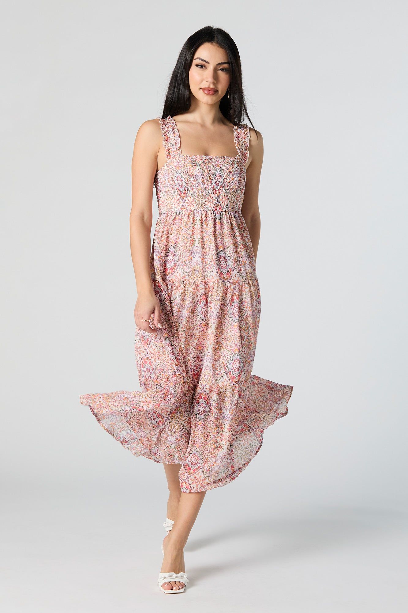 Chiffon Paisley Print Square Neck Tiered Midi Dress sold by Urban Planet product image thumbnail 4