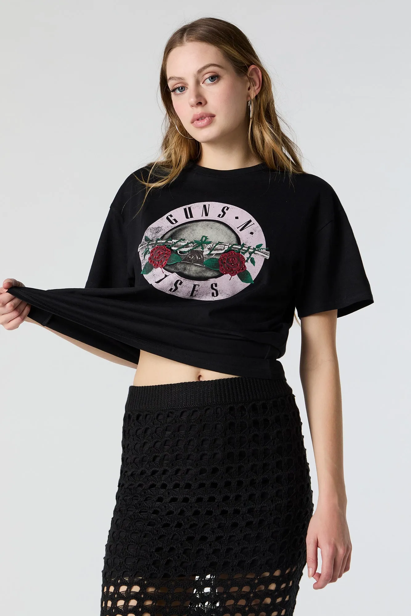 Guns n Roses Rhinestone Graphic Boyfriend T-Shirt sold by Urban Planet