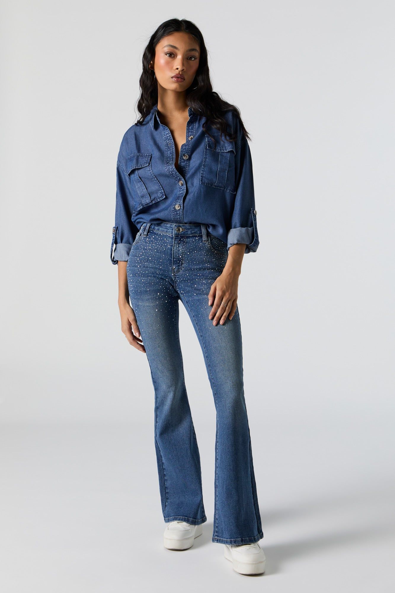 Medium Wash Rhinestone Flare Jean sold by Urban Planet product image thumbnail 4