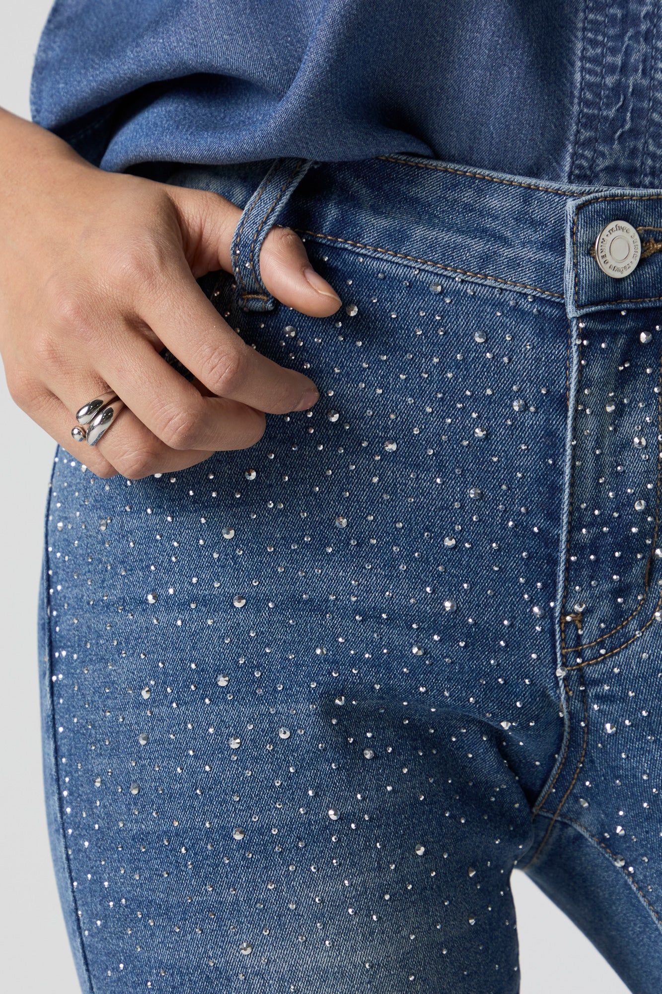 Medium Wash Rhinestone Flare Jean sold by Urban Planet product image thumbnail 5