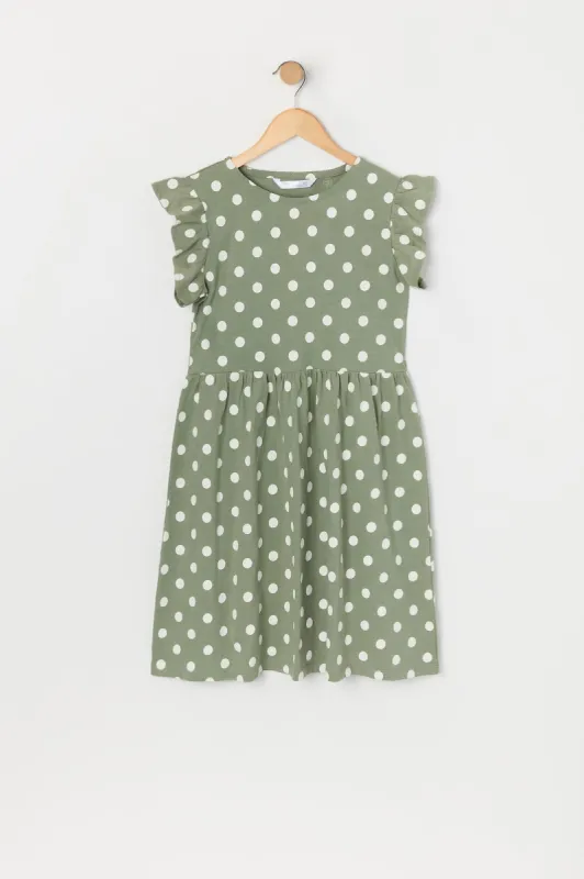 Girls Polka Dot Flutter Sleeve Dress sold by Urban Planet
