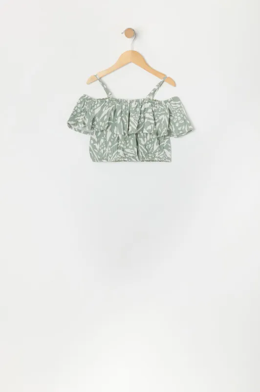 Girls Abstract Print Flounce Off Shoulder Top sold by Urban Planet