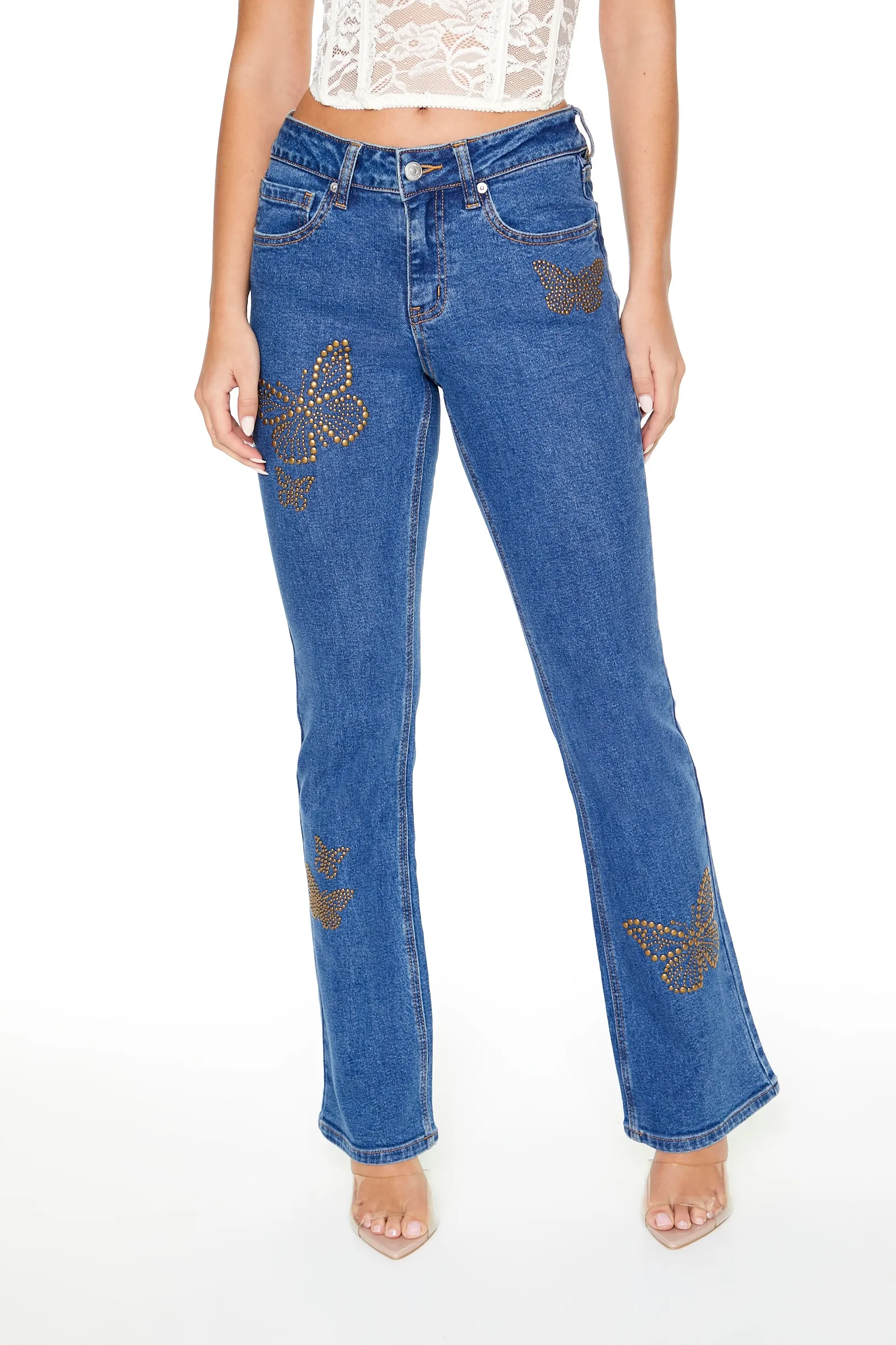 Jean à jambe semi-évasée avec motif de papillon en pierres du Rhin sold by Urban Planet product image thumbnail 3