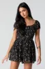 Black Floral Chiffon Milkmaid Romper sold by Urban Planet