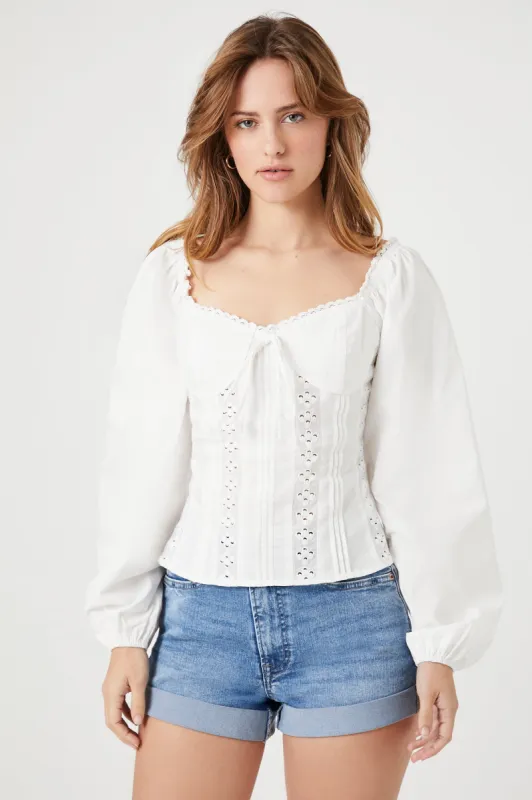 Eyelet Sweetheart Puff Sleeve Top sold by Urban Planet