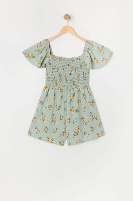 Girls Floral Print Milkmaid Romper sold by Urban Planet