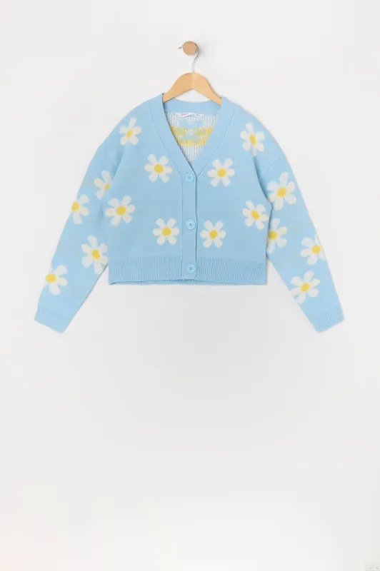 Chandail boutonné en tricot avec motif de marguerites pour fille sold by Urban Planet