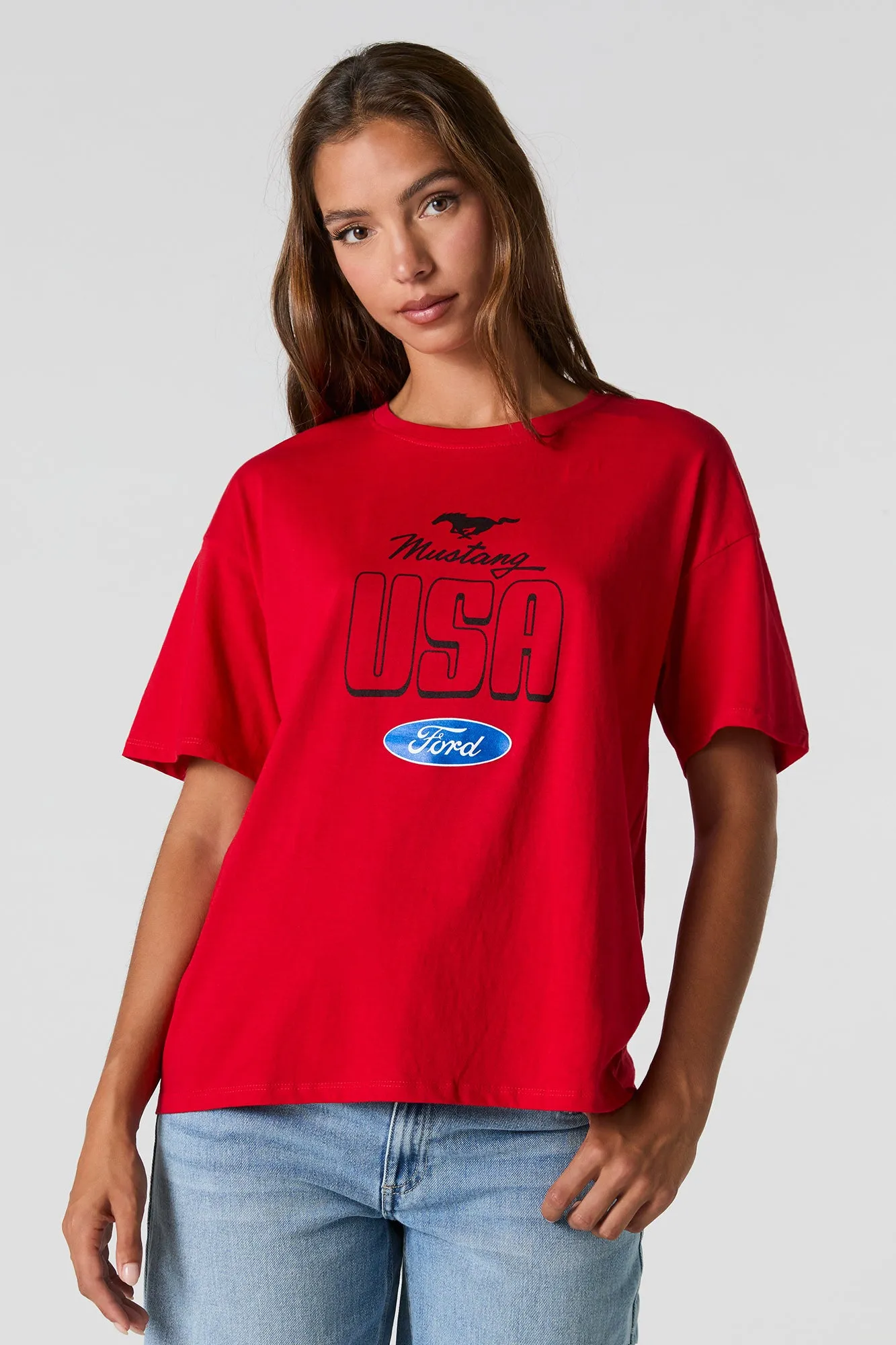 T-shirt de coupe garçonne à imprimé Ford Mustang sold by Urban Planet