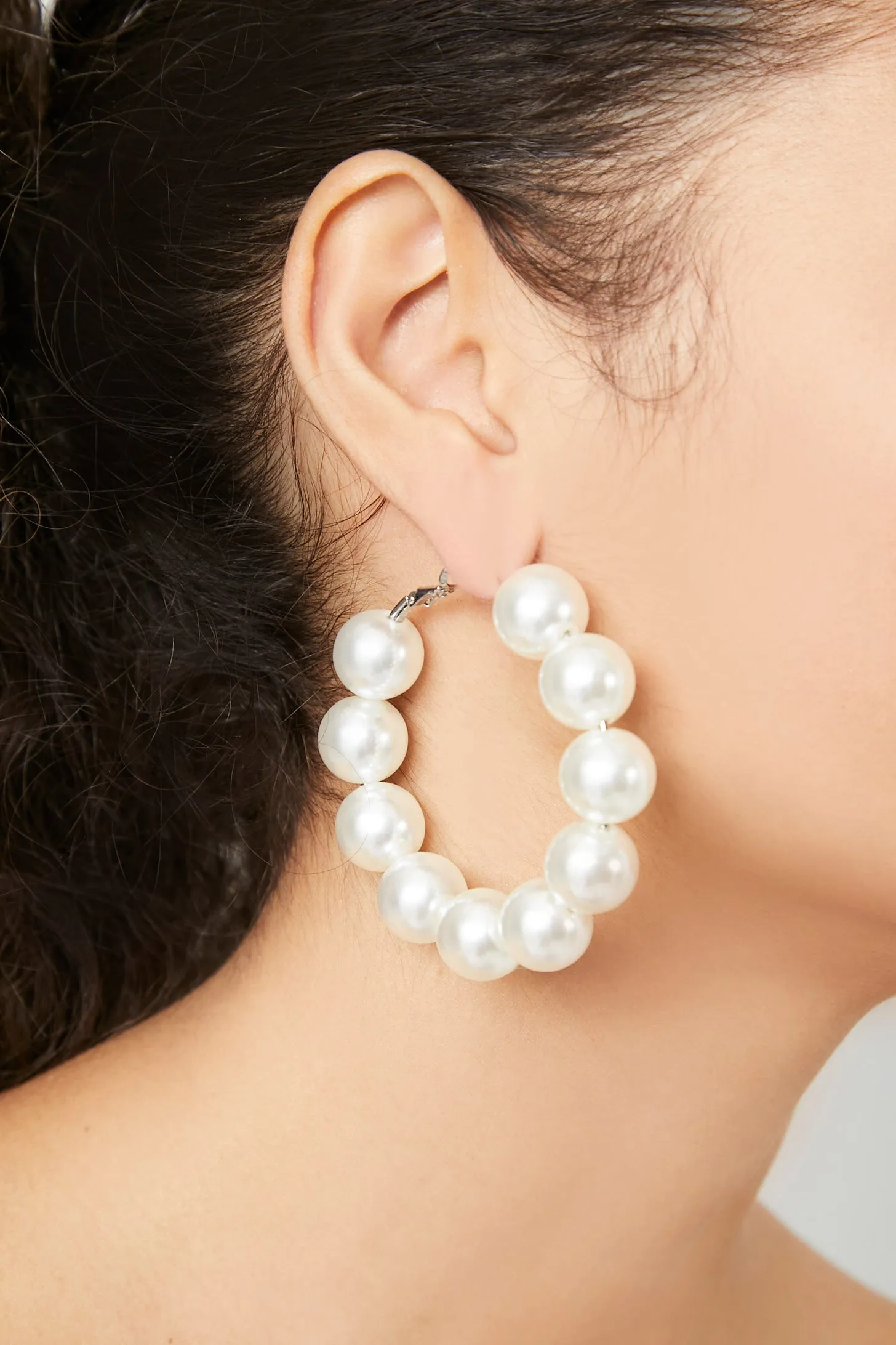Faux Pearl Oversized Hoop Earrings sold by Urban Planet product image thumbnail 2