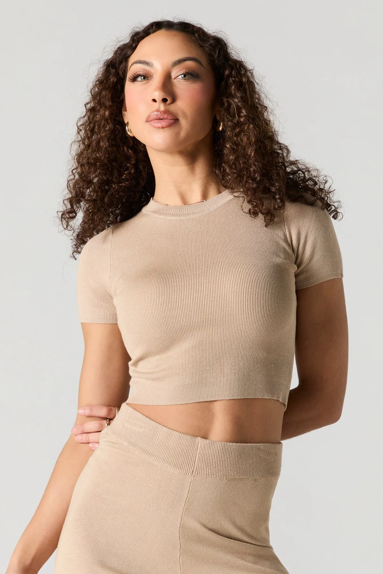 Ribbed Knit High Neck Short Sleeve Top sold by Urban Planet product image thumbnail 4