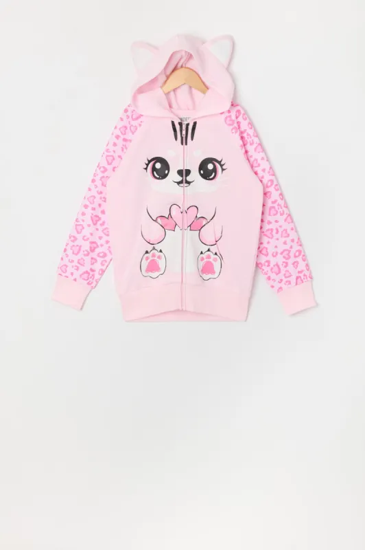 Haut à capuchon avec imprimé Bébé guépard avec coeur et fermeture à glissière pour fille sold by Urban Planet