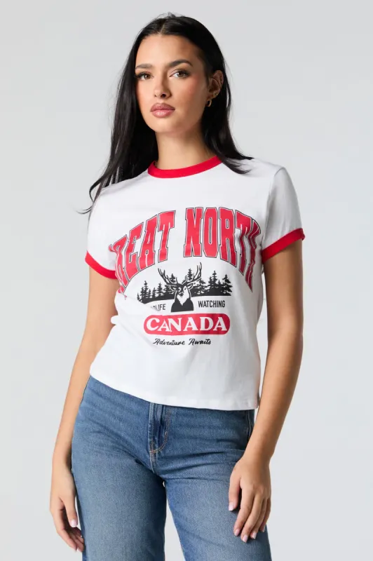 Great North Graphic Canada Day Ringer T-Shirt sold by Urban Planet