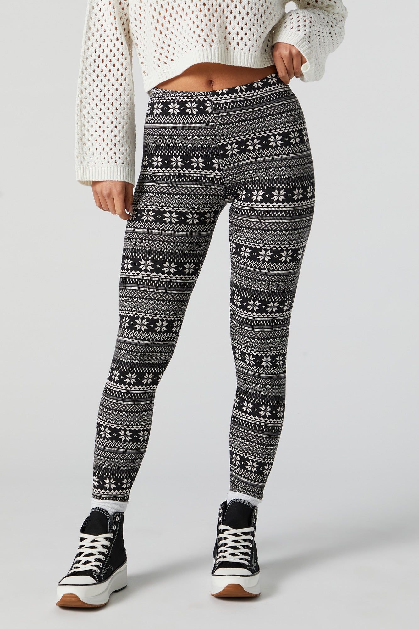 Black Snowflake Fairisle Print Fleece Legging sold by Urban Planet product image thumbnail 2