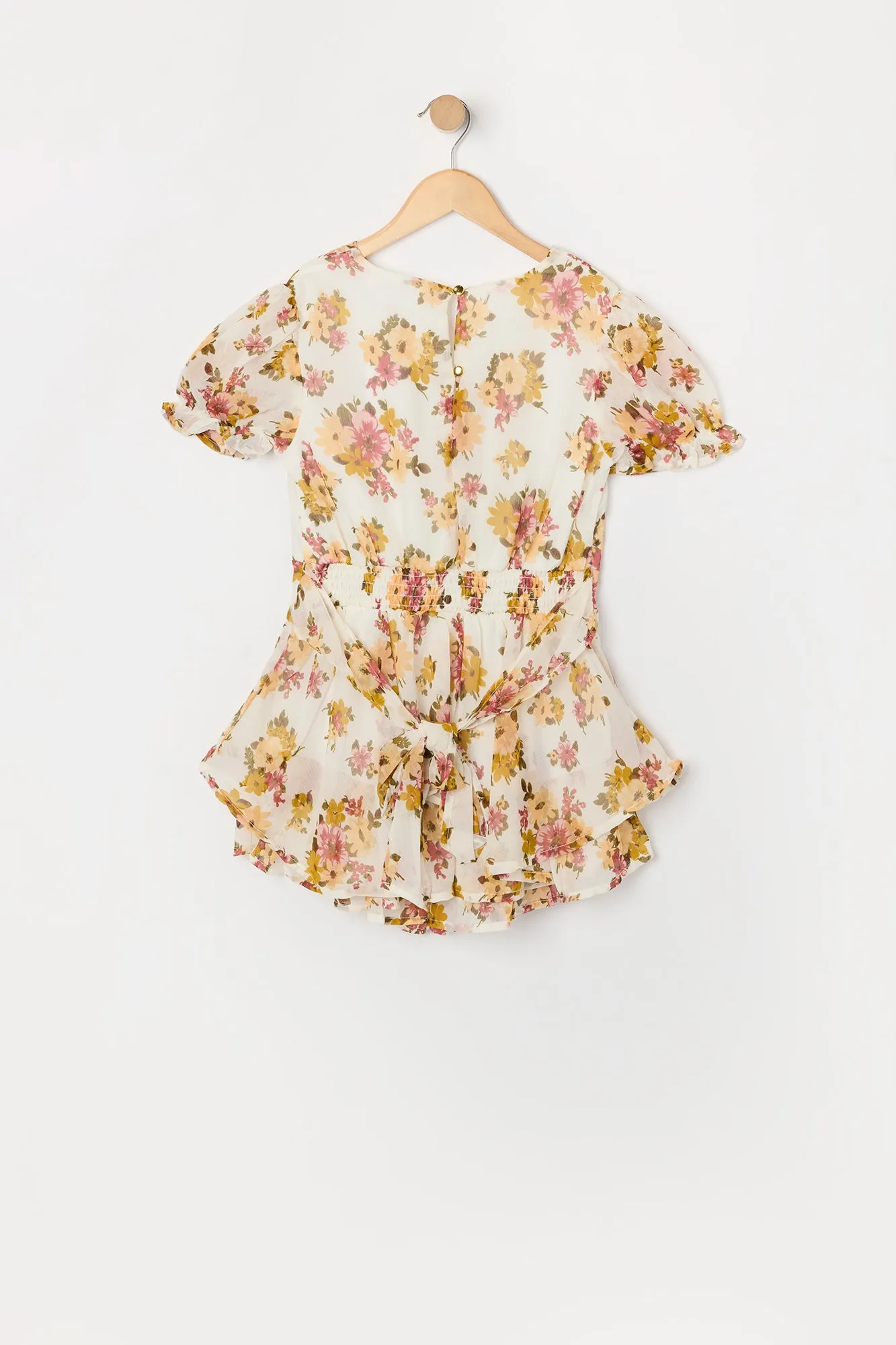 Combi-short en chiffon fleuri blanc avec manches bouffantes pour fille sold by Urban Planet product image thumbnail 2