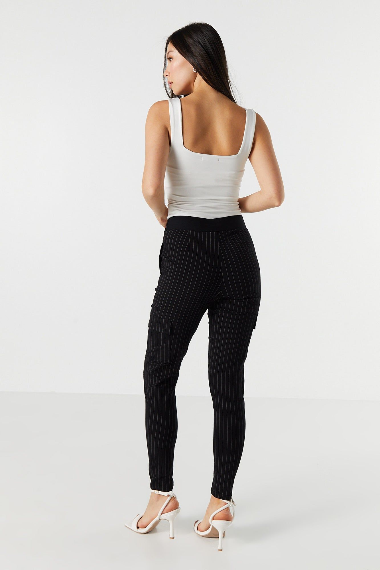 Pantalon cargo habillé ajusté à taille haute avec fines rayures sold by Urban Planet product image thumbnail 3