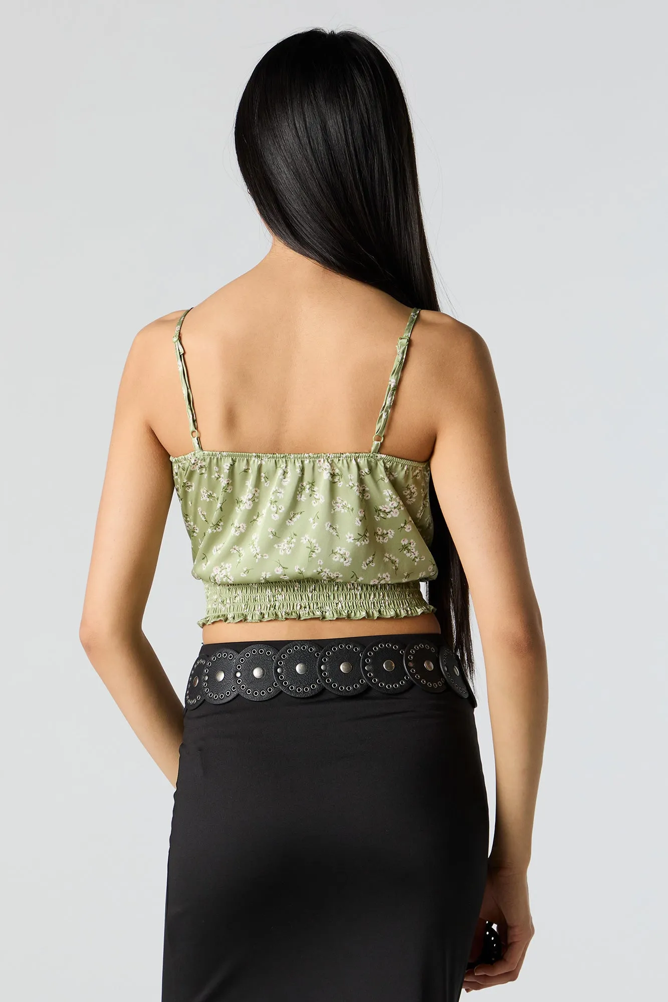 Floral Smocked Front Tie Tank sold by Urban Planet product image thumbnail 2