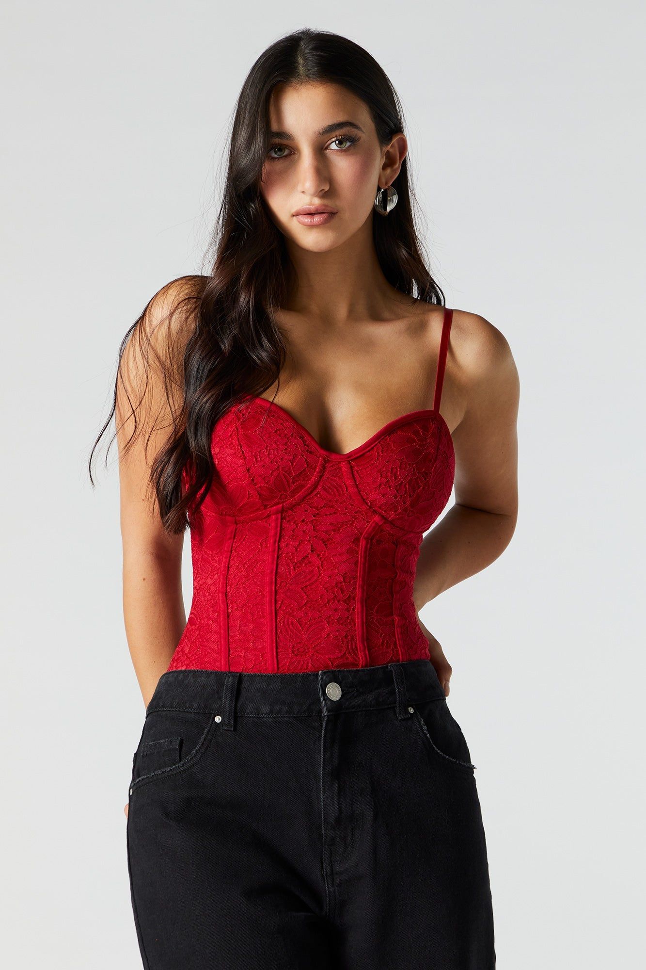 Red Lace Corset Bodysuit sold by Urban Planet product image thumbnail 5