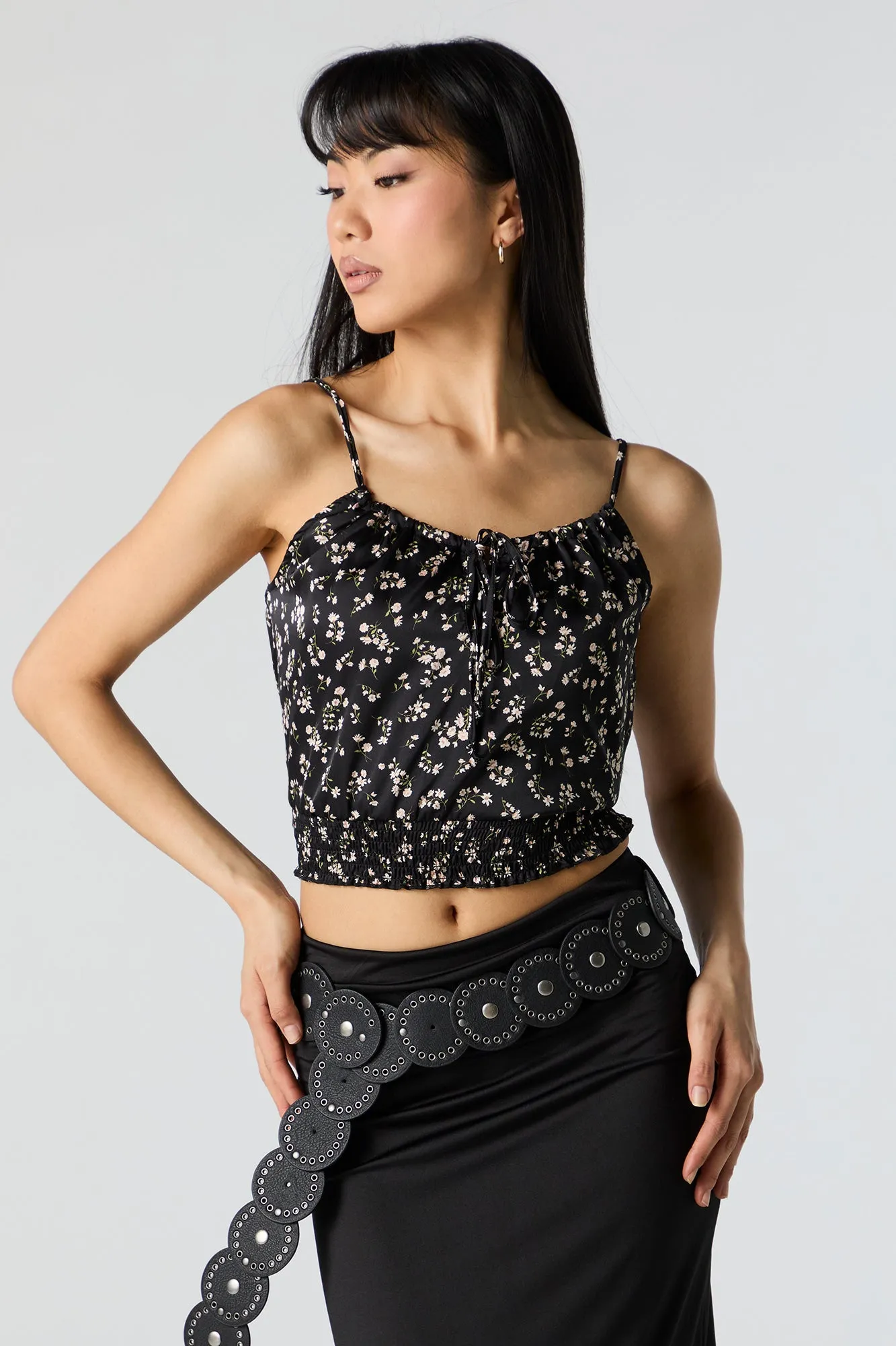 Floral Smocked Front Tie Tank sold by Urban Planet product image thumbnail 4