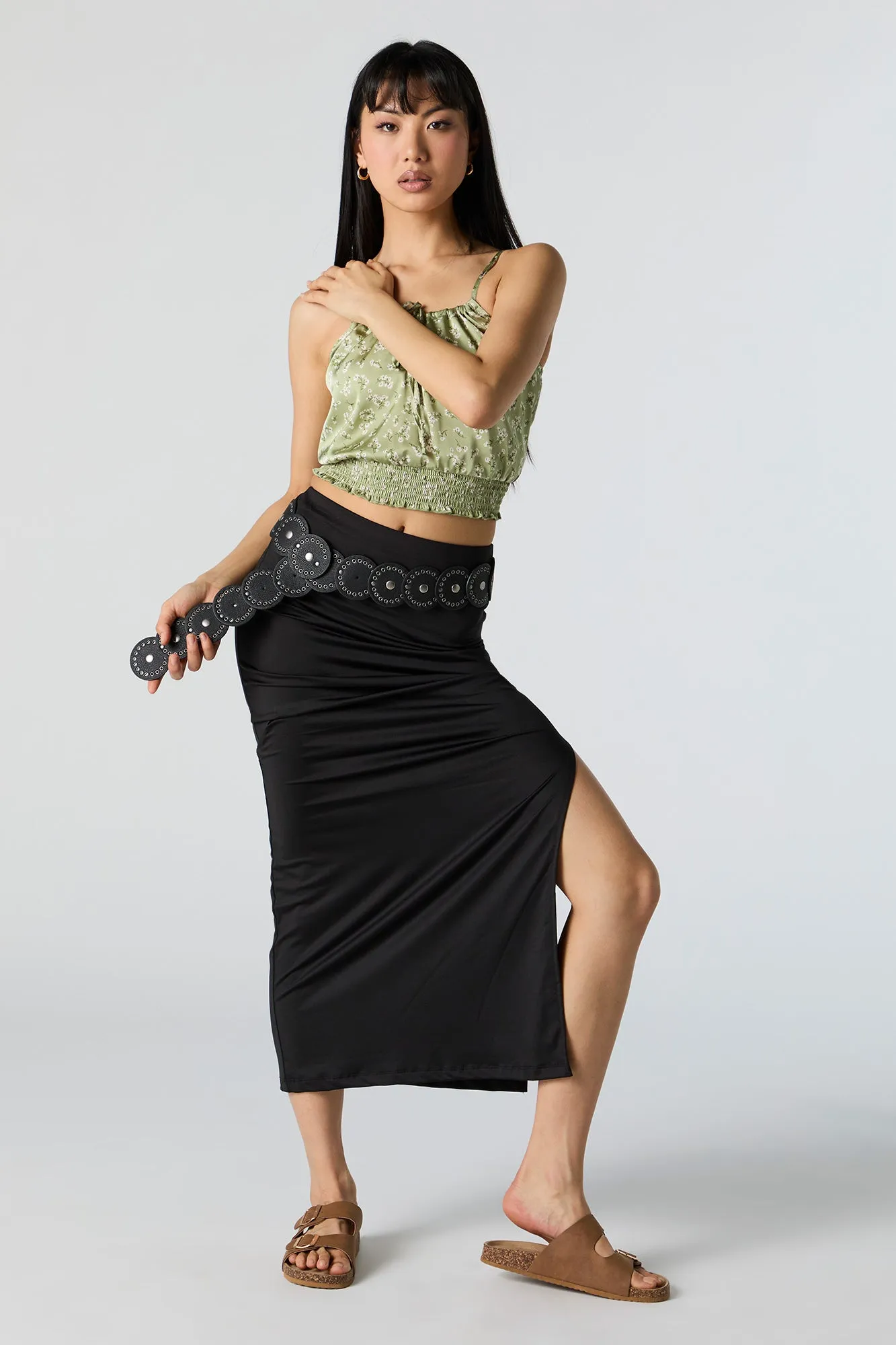 Floral Smocked Front Tie Tank sold by Urban Planet product image thumbnail 3