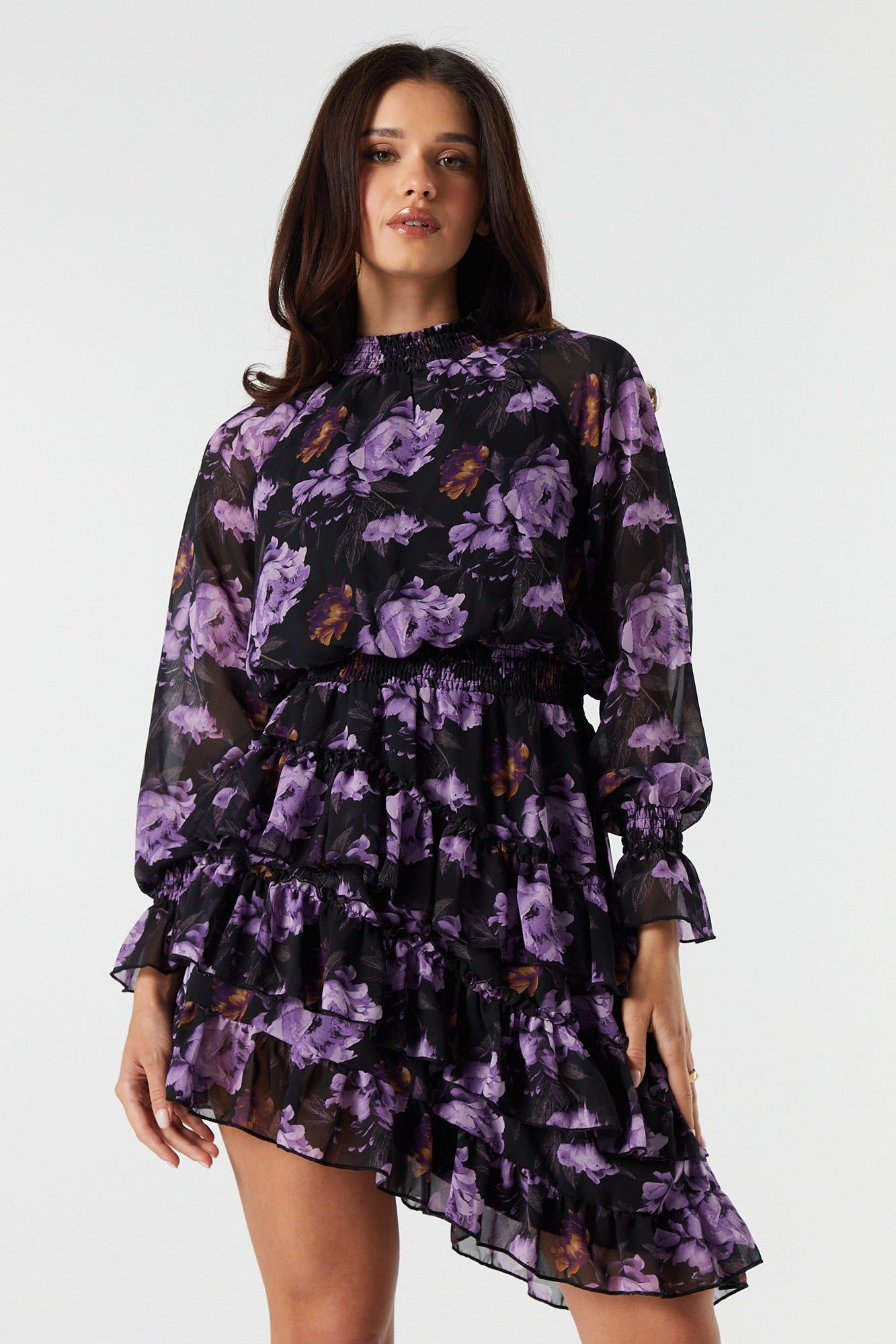 Floral Chiffon Long Sleeve Ruffled Dress sold by Urban Planet