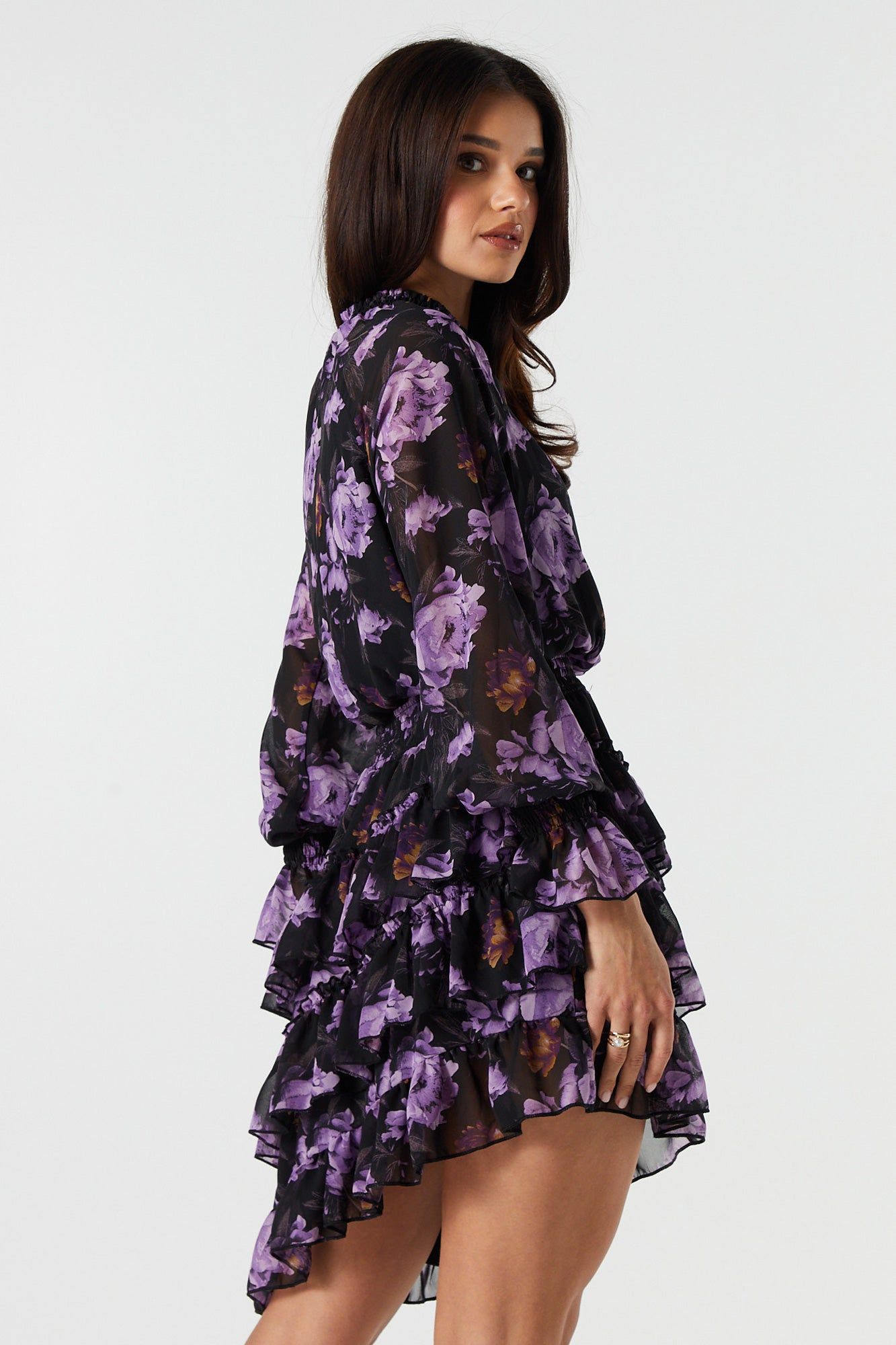 Floral Chiffon Long Sleeve Ruffled Dress sold by Urban Planet product image thumbnail 2
