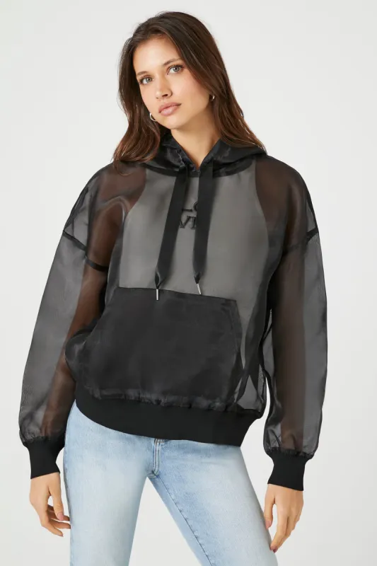 Love Embroidered Sheer Organza Hoodie sold by Urban Planet