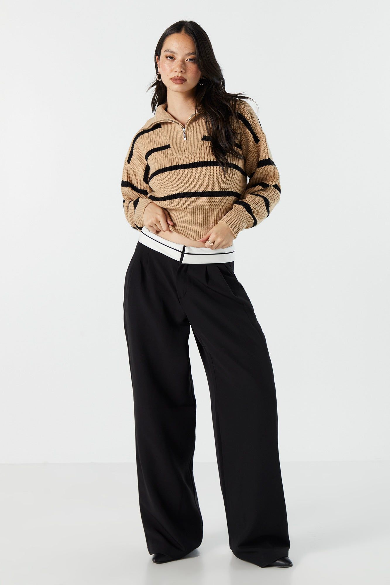 Striped Knit Zip Quarter Zip Sweater sold by Urban Planet product image thumbnail 4