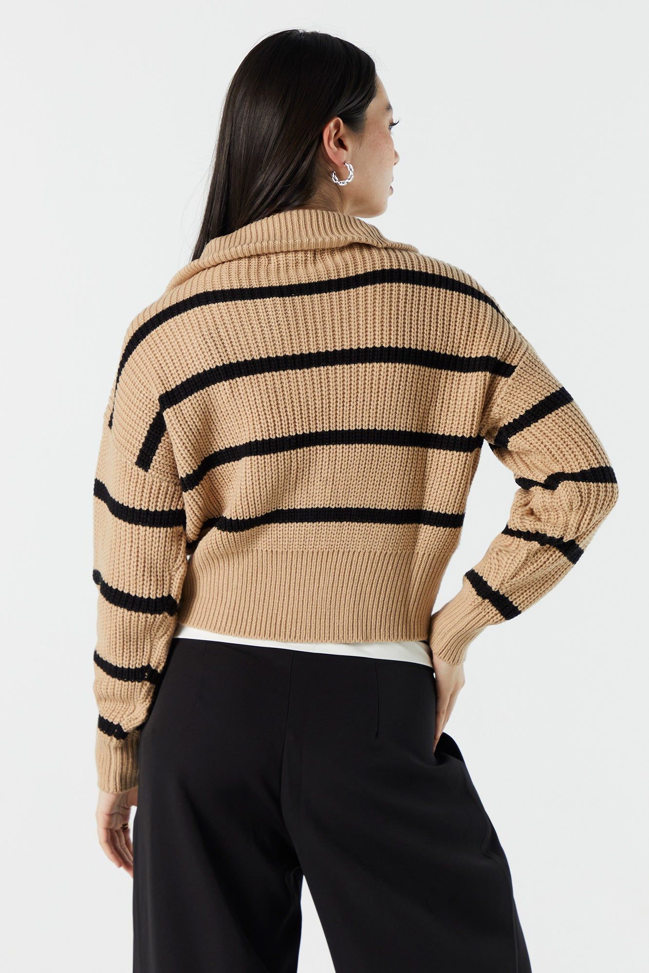 Striped Knit Zip Quarter Zip Sweater sold by Urban Planet product image thumbnail 3