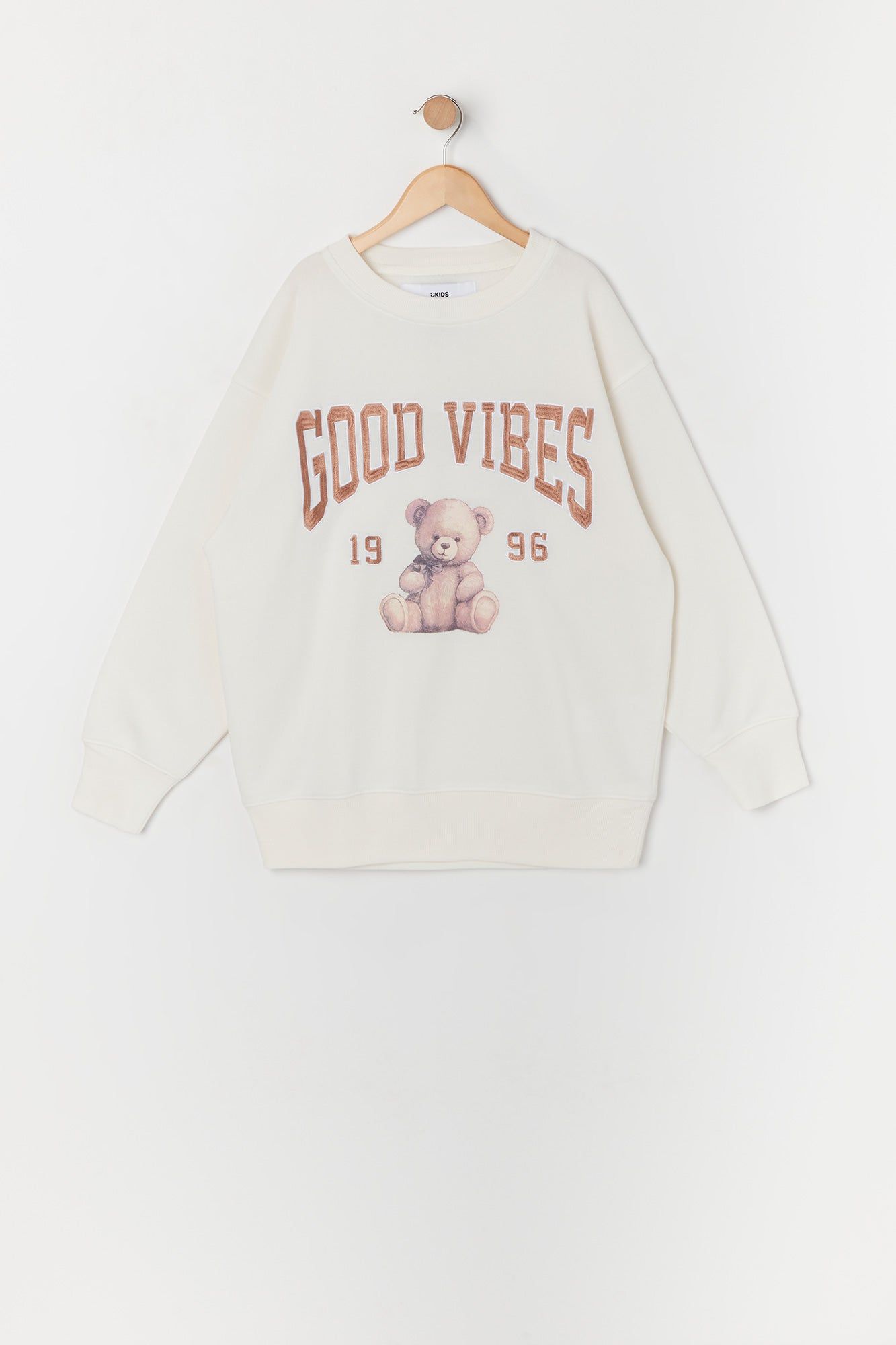 Girls Good Vibes Chenille Embroidered Fleece Sweatshirt sold by Urban Planet
