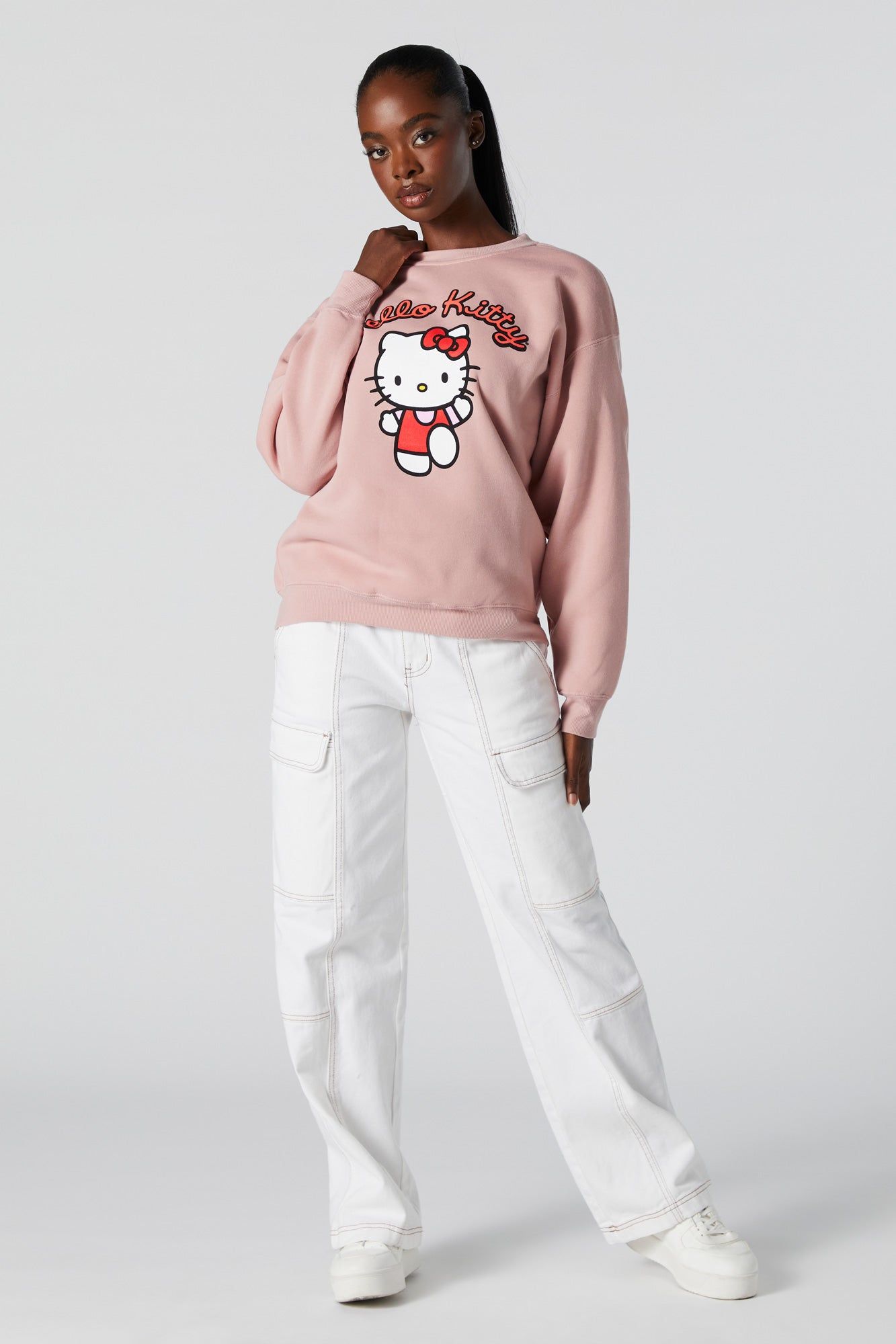 Pink Hello Kitty Graphic Fleece Sweatshirt sold by Urban Planet product image thumbnail 4