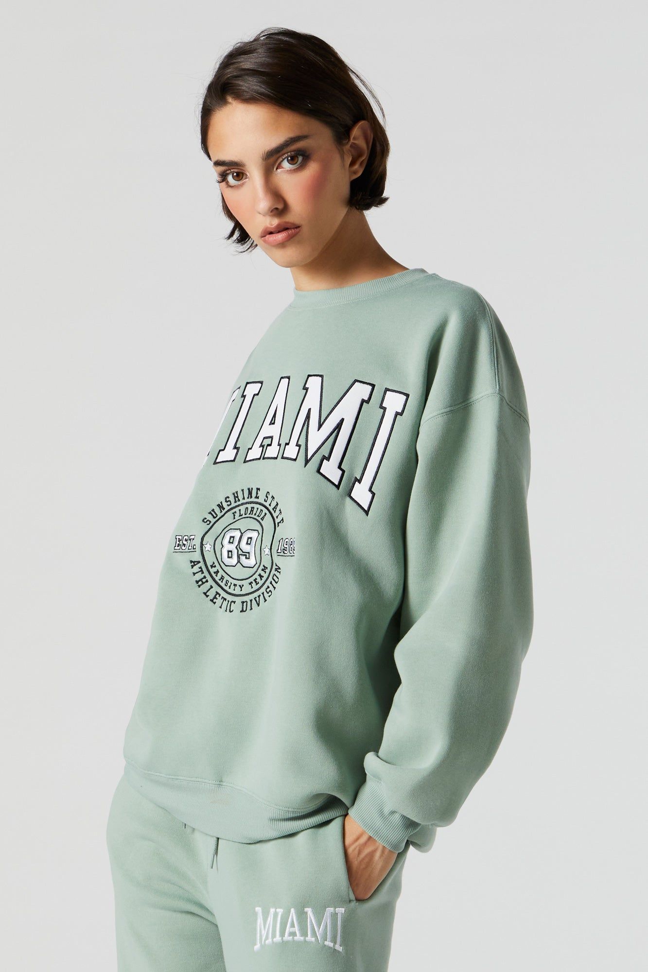 Chenille Embroidered Miami Fleece Sweatshirt sold by Urban Planet