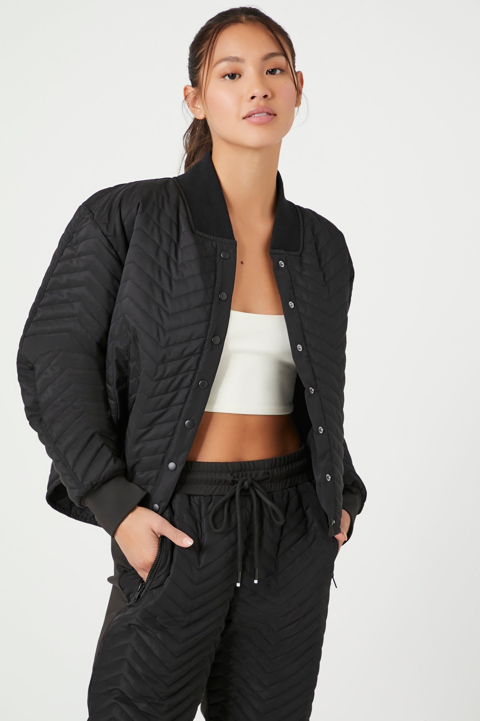 Active Chevron Quilted Bomber Jacket sold by Urban Planet