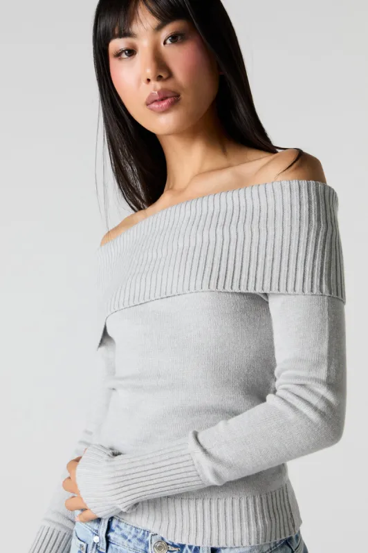 Ribbed Knit Off Shoulder Sweater sold by Urban Planet