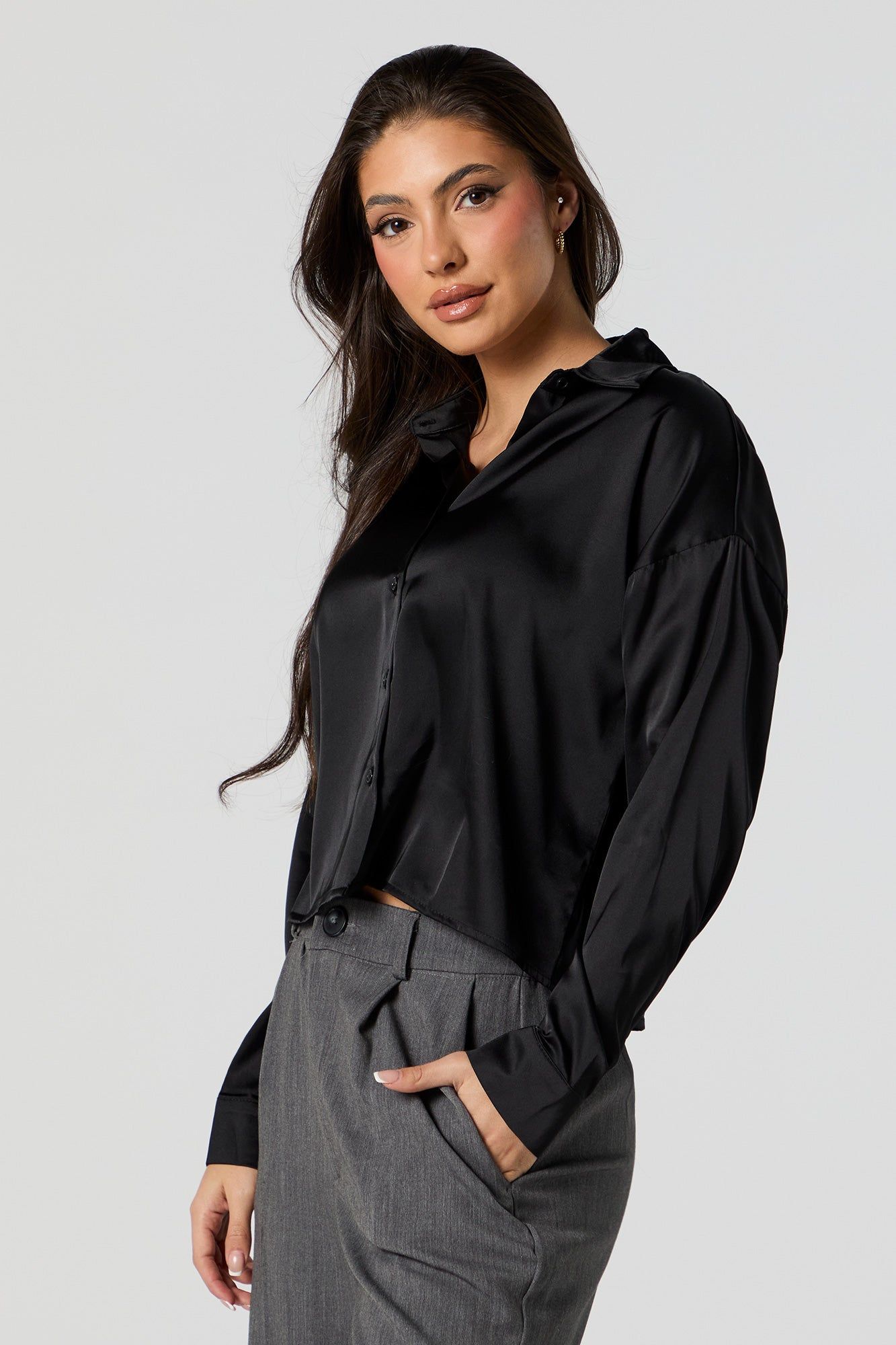 Satin Button-Up Crop Top sold by Urban Planet product image thumbnail 4
