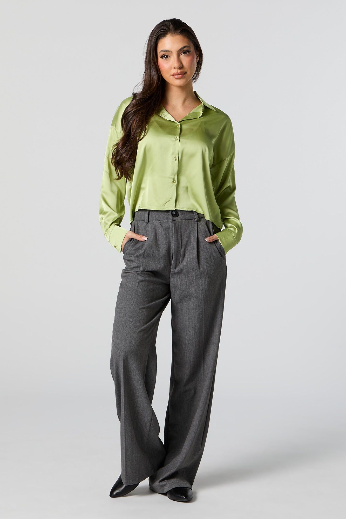 Satin Button-Up Crop Top sold by Urban Planet product image thumbnail 3