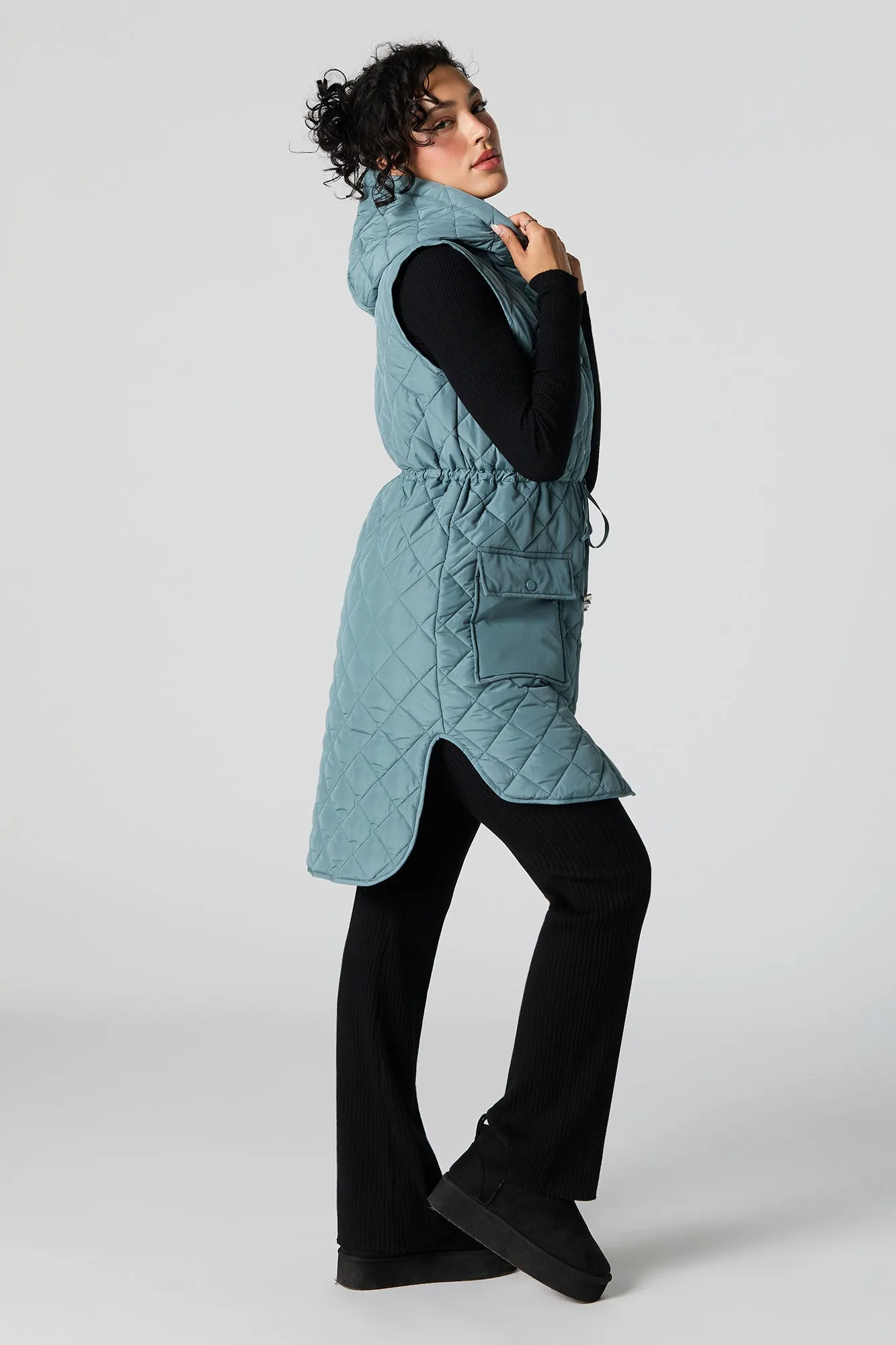 Quilted Longline Hooded Vest sold by Urban Planet product image thumbnail 2