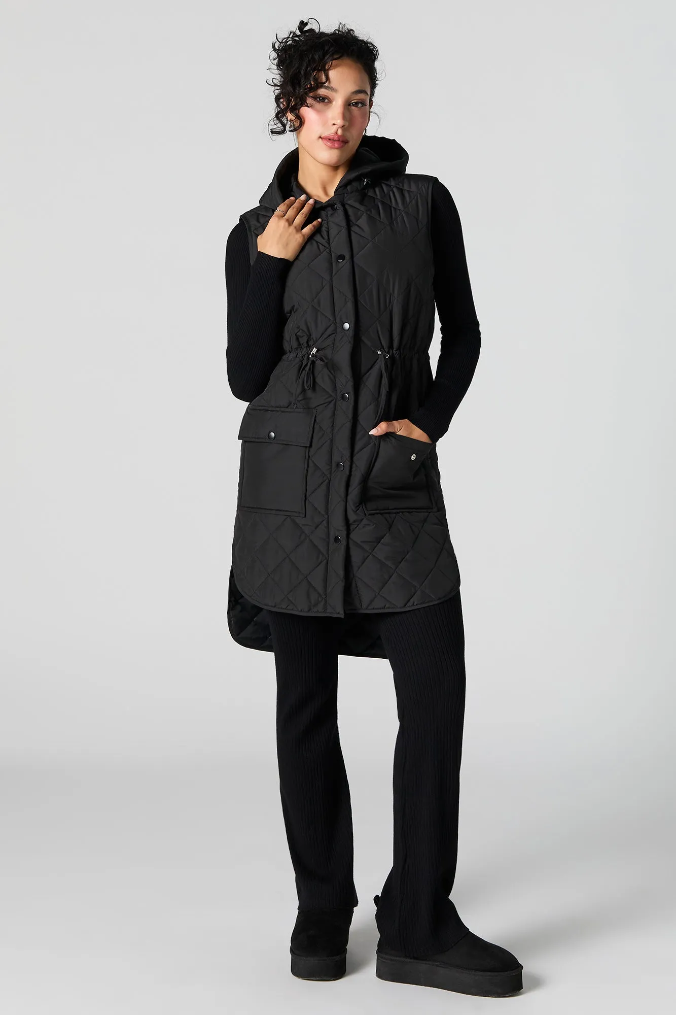 Quilted Longline Hooded Vest sold by Urban Planet product image thumbnail 4