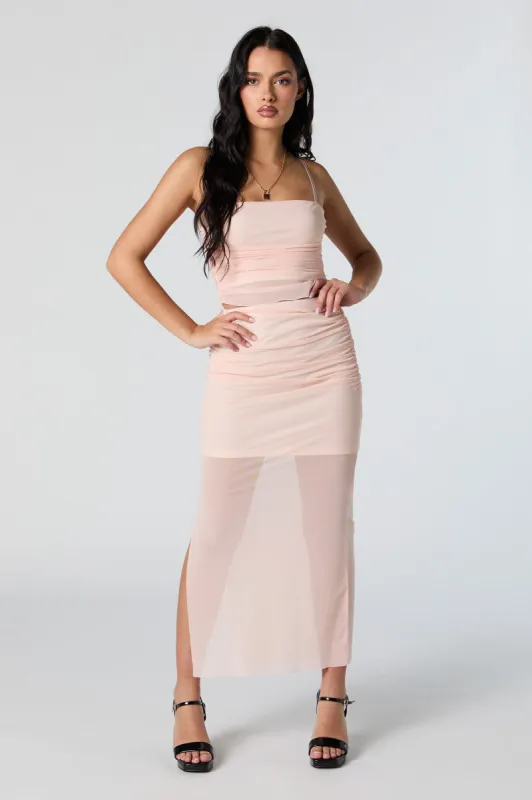 Mesh Ruched Slit Maxi Skirt sold by Urban Planet
